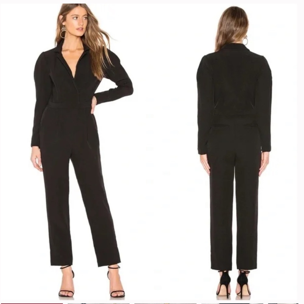 L'academie Los Angeles Women Black Jumpsuit Puff Sleeve V-neck Lined XXS